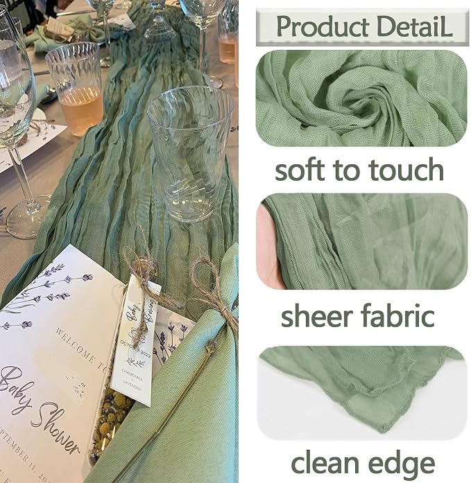 8 Pack Sage Green Cheesecloth Table Runner 20 x 120 inch Gauze Table Runners 10 - Image 3