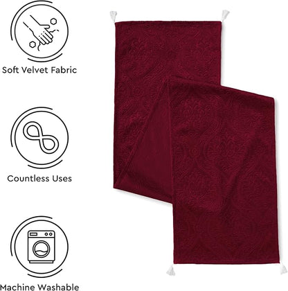 Encasa XO Table Runner, Embossed Velvet, Elegant 13"x94" | Maroon, 175 GSM - Image 4