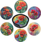 Red Flowers Coasters Leather Round Drink Coasters 6 Pcs Set with Holderor for Cup Drink Coffee Table Bar Home Decor