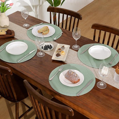 SHACOS Round Placemats Set of 6 Washable 15 inch Cotton Polyester Table Mats - Image 2
