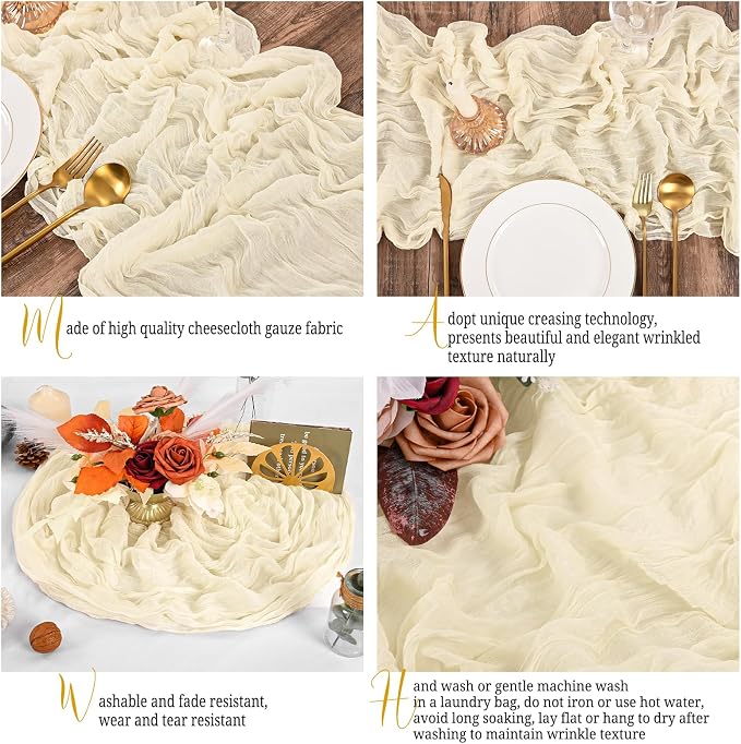 15 Pack Ivory Cheesecloth Table Runner Boho Gauze Wedding Decor | Rustic Sheer - Image 3