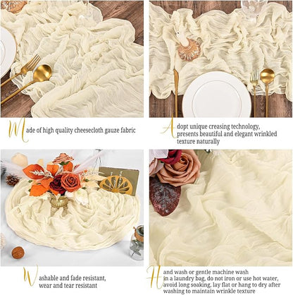 15 Pack Ivory Cheesecloth Table Runner Boho Gauze Wedding Decor | Rustic Sheer - Image 3