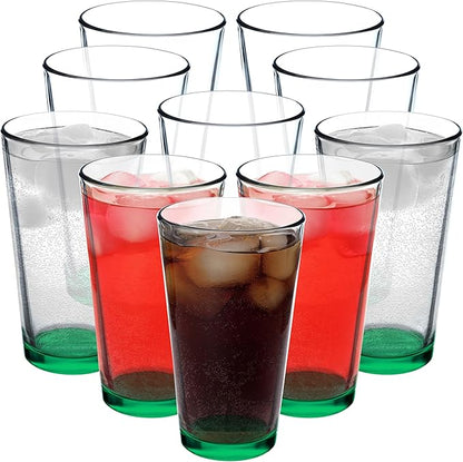 DISCOUNT PROMOS Beer Pint Glasses 16 oz. Set of 10, Bulk Pack - Heavy Duty Glassware for Restaurant, Thick Base and Walls, Stackable - Green