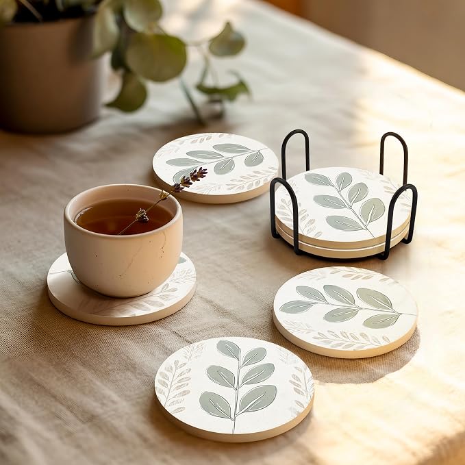 VEYRO Ceramic Coasters Set of 4 – Absorbent Stone Drink Coasters - Image 2