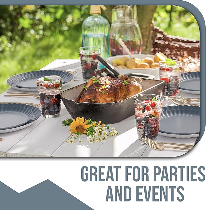 Trendables Floral Paper Plates 8.5 Inch & 10.5 Inch 40 Pcs Dinner Plate Set Fancy Disposable Plates for Party for 20 Guests 20 X 8 & 20 X 10 Large & Small Paper Plate Set for Parties Slate Blue
