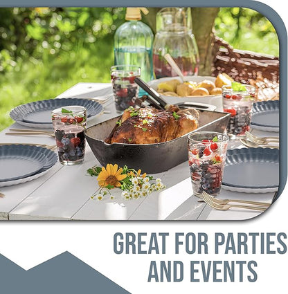 Trendables Floral Paper Plates 8.5 Inch & 10.5 Inch 40 Pcs Dinner Plate Set Fancy Disposable Plates for Party for 20 Guests 20 X 8 & 20 X 10 Large & Small Paper Plate Set for Parties Slate Blue