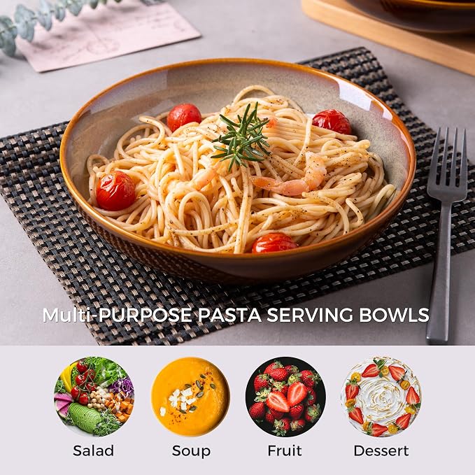 LERATIO Large Pasta Bowls, 38oz Ceramic Pasta Bowls, 9.0" Reactive Glaze Pasta - Image 6