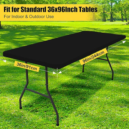 Smiry Rectangle Picnic Table Cloth, Waterproof Elastic Fitted Tablecloths for 8 Foot Tables, Washable Polyester Table Cover for Camping, Indoor and Outdoor (Black, 36"x96")