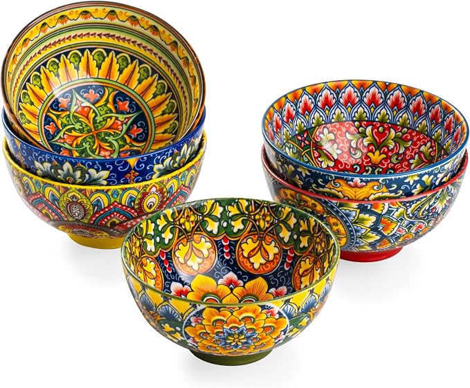 Henten Home Ceramic Dessert Bowls Set of 6, Bohemia 10 oz Snack Serving Bowl by HentenHome