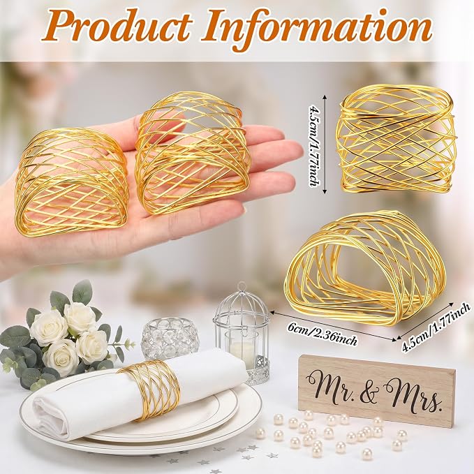LemonRoad 24 Pcs Gold Twisted Wire Mesh Napkin Rings Metal Napkin Holders - Image 3