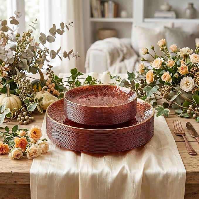 Rubtlamp 100Pcs Amber Gold Plastic Plates, Disposable Plates - Image 5