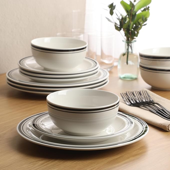 Gibson Home Hometown Diner 12-Piece Porcelain Dinnerware Set, Round Plates and - Image 6