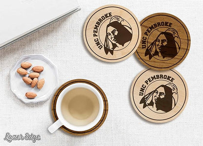 LazerEdge UNC Pembroke Braves Wooden Coaster Set - Maple Wood - Officially Licensed Product - 4-Pack
