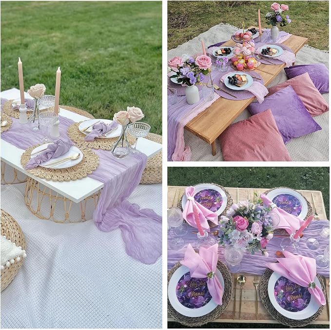 12 Pack Lavender Purple Cheesecloth Table Runner 35 x 120 Inch | Boho Gauze - Image 6