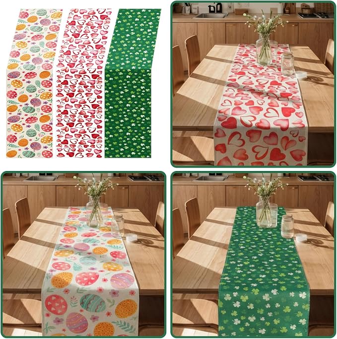 Gilprop 3 Pcs Holiday Table Runners Seasonal Tablecloth, 13x72 Inch | Farmhouse - Image 6