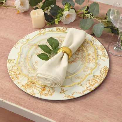 Efavormart 6 Pack White Gold Floral Acrylic Charger Plates in French Toile - Image 6