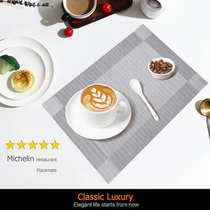 Silver Grey Vinyl Placemats Set of 8, Heat Resistant Table Placemats | 18x12 - Image 2