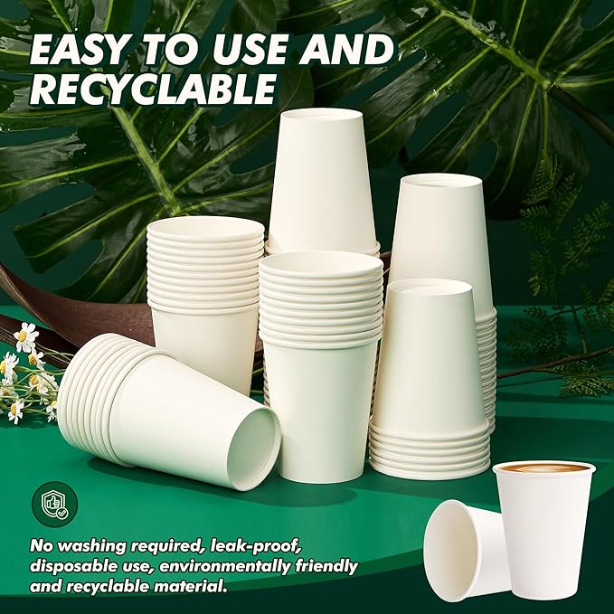 Coffee Cups 12 oz 100 Pack, Disposable Hot Paper Cups, Thickened Paper - Image 3