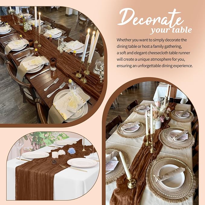 Pesonlook Cheesecloth Table Runner Brown, 10 Pack 17.7x108 inch, Long | Rustic - Image 4