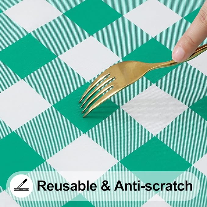 Smiry Rectangle Picnic Table Cloth, Elastic Waterproof Fitted Vinyl Tablecloths, Flannel Backed Buffalo Plaid Table Covers for Dining, Camping, Outdoor (White and Green, 36" x 60")