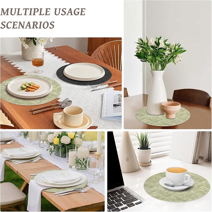NCUE 13" Faux Leather Round Placemats Set of 6, Reversible Dual-Color | - Image 7