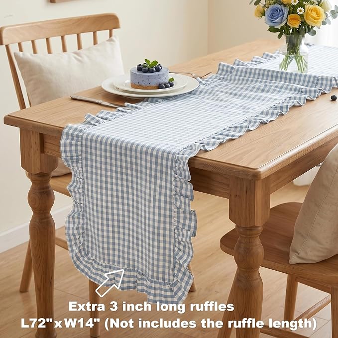 Eternal Beauty 14x72 Gingham Ruffle Table Runner, 100% Washed Cotton Plaid - Image 6