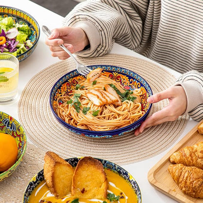 vancasso Pasta Bowls Set of 4, 42oz Ceramic Salad Serving Bowls, Bohemian | - Image 6
