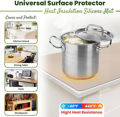 Large Silicone Mat 28" x 20" Multipurpose Mat Thick Heat Resistant, Kitchen Counter Mat Waterproof - Coffee Machine, Glass Top Stove Cover Countertop Protector for Air Fryer, Baking mat (Beige)