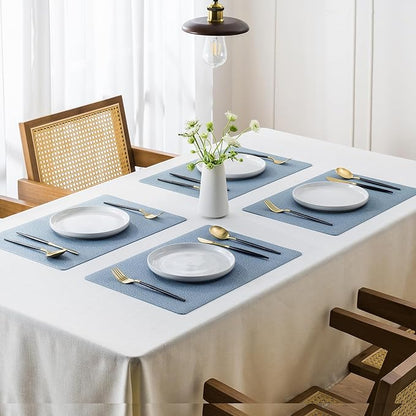 Jovono Faux Leather Placemats Set of 4, Waterproof Washable Table Mats, Easy-Clean Heat Resistant Kitchen Vinyl Place Mat for Dining Table, Restaurant, Indoor, 17.8"x11.8", Light Blue