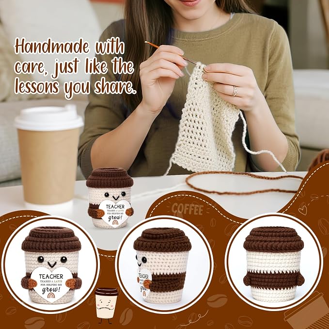 Teacher Gift for Women Men, Appreciation Gift Positive Crochet Coffee Cup | - Image 3