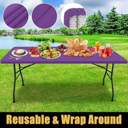 Smiry Rectangle Picnic Table Cloth, Waterproof Elastic Fitted Tablecloths for 6 Foot Tables, Washable Polyester Table Cover for Camping, Indoor and Outdoor (Purple, 30"x72")