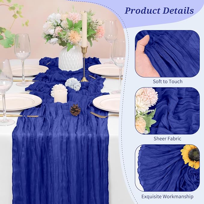 Pesonlook Cheesecloth Table Runner Royal Blue, 10 Pack 17.7x108 inch, Long | - Image 3