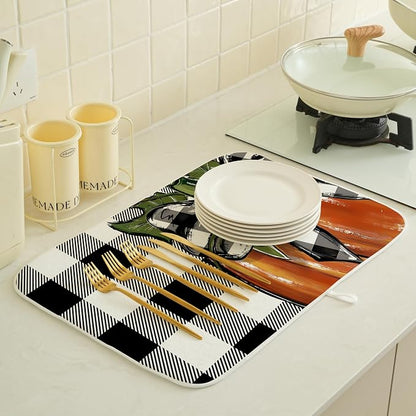 Fall Plaid Dish Drying Mat for Kitchen Counter 18x24 Inch Pumpkin Autumn Dish - Image 3