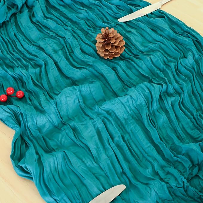 3 Pack Teal Green Cheesecloth Table Runner 120 Inch Boho Wedding Decor | - Image 6