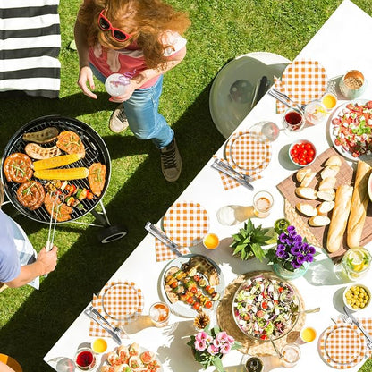 180Pcs Orange Gingham Party Supplies Paper Plates and Napkins Serve 60 | - Image 6