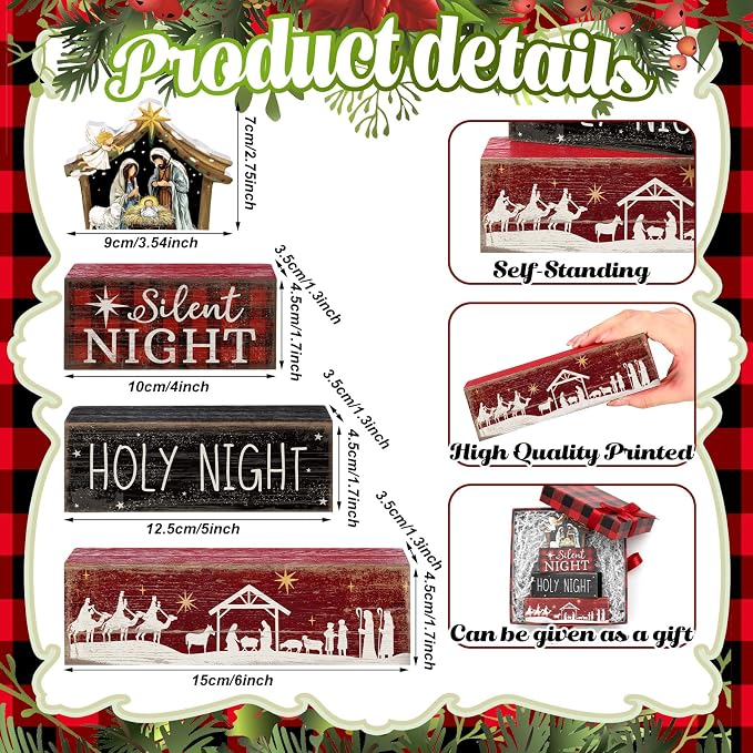 Moucuny 4 Pcs Christmas Table Decor Wooden Christian Religious Decoration - Image 4