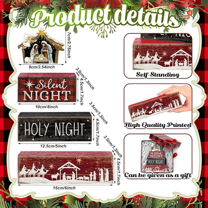 Moucuny 4 Pcs Christmas Table Decor Wooden Christian Religious Decoration - Image 4