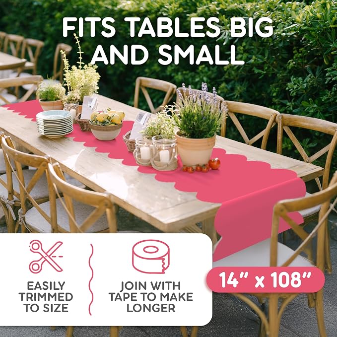 Hot Pink Scallop Table Runner, Disposable Plastic, 5 Pack - Image 4