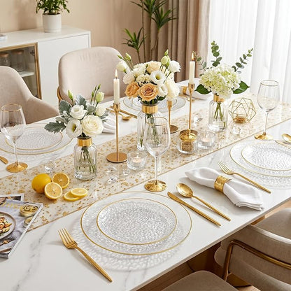Rubtlamp 60Pcs Clear Plastic Plates, Heavy-duty Gold Plates, Hammered Party - Image 5