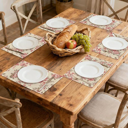 Colorful Floral Spring Plastic 12x18 Inch Placemats Set of 6 - Waterproof, Non-Slip & Washable Watercolor Flowers Table Mats for Kitchen & Dining Table Placemats