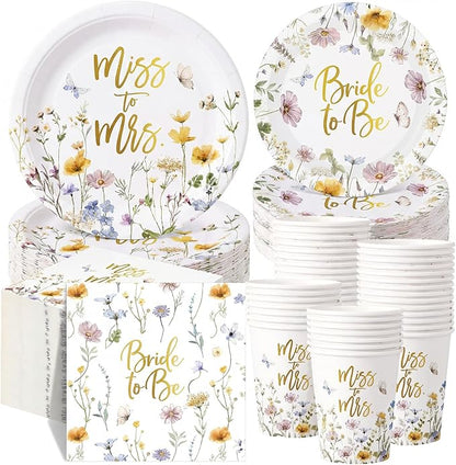 Pickmesh 250 Pcs Wildflower Bridal Shower Decorations Floral Miss to Mrs Plates by Pickmesh