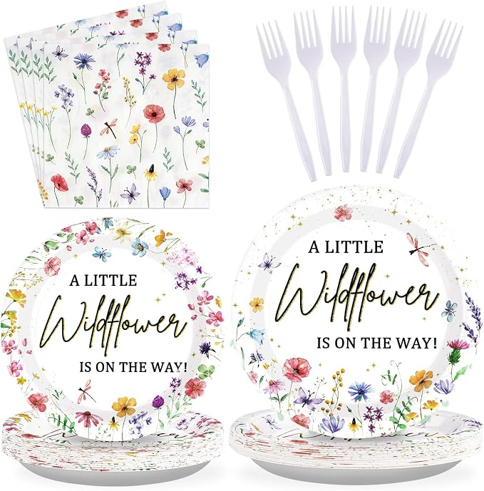 96PCS Wildflower Baby Shower Decorations Little Wildflowers Party Plates by Grencian