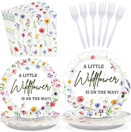 96PCS Wildflower Baby Shower Decorations Little Wildflowers Party Plates by Grencian
