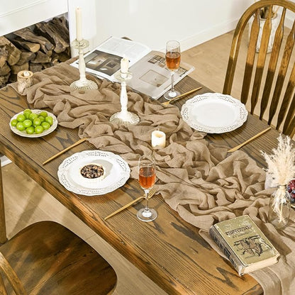 Artoid Mode 6PC Boho Cheesecloth Gauze Sand Wedding Table Runner, 120 Inch - Image 2