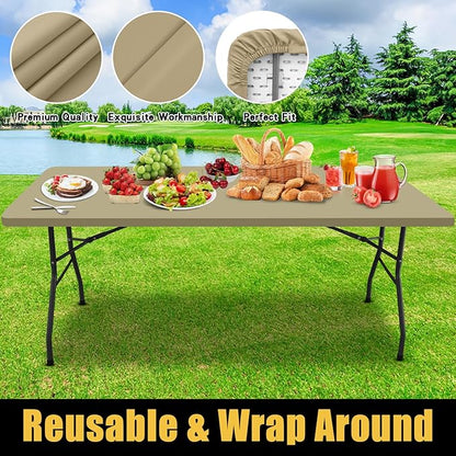 Smiry Rectangle Picnic Table Cloth, Waterproof Elastic Fitted Tablecloths for 4 Foot Tables, Washable Polyester Table Cover for Camping, Indoor and Outdoor (Taupe, 30"x48")