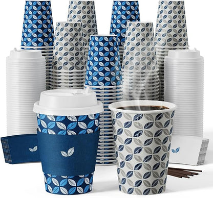 JOLLY CHEF 12oz Paper Coffee Cups 100 Pack, Disposable To Go Coffee Cups by JOLLYCHEF