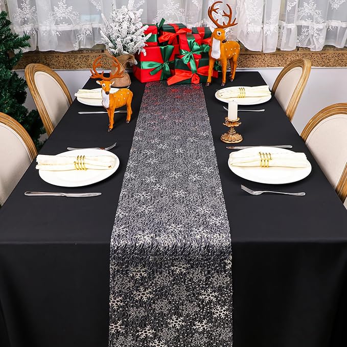 Snowkingdom Christmas Snowflake Silver Table Runner 11 Inch x 49 Feet Sparkly - Image 9