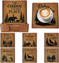 Rustic Cabin Bear Artificial Leather Coasters Set of 6 by Ferrochef