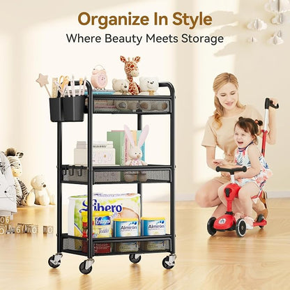 3 Tier Metal Rolling Cart, Art Workspace, Bedside Storage - Image 7