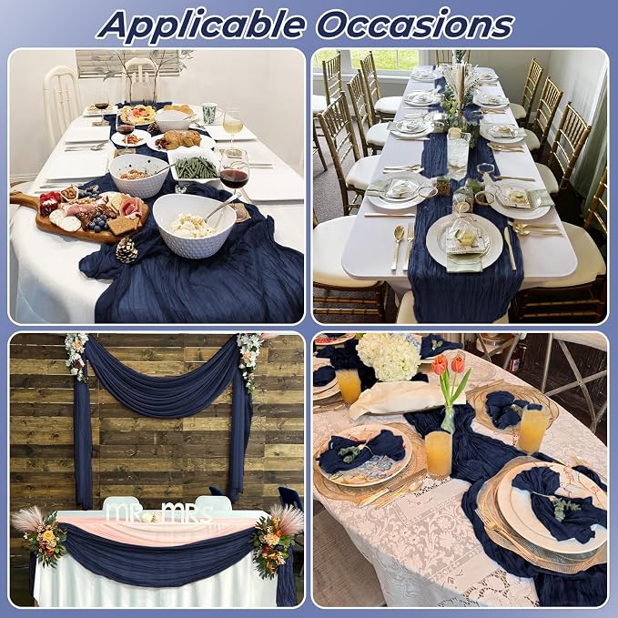 6 Pack Navy Blue Cheesecloth Table Runner 20 x 120 Inch Gauze Table Runner - Image 7